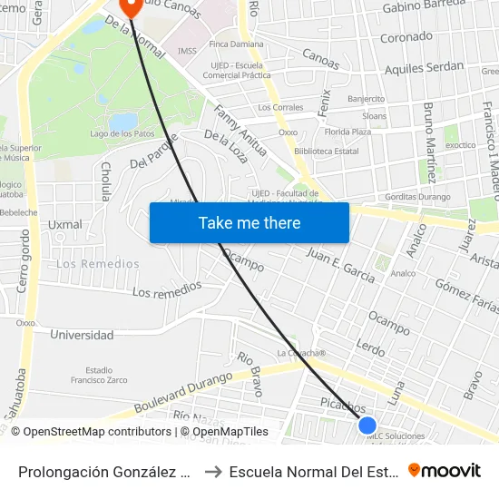 Prolongación González De La Vega, 403b to Escuela Normal Del Estado De Durango map