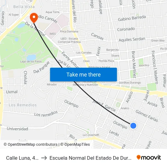 Calle Luna, 429 to Escuela Normal Del Estado De Durango map
