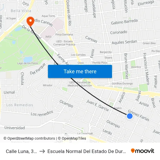 Calle Luna, 315 to Escuela Normal Del Estado De Durango map