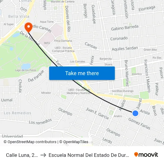 Calle Luna, 217 to Escuela Normal Del Estado De Durango map