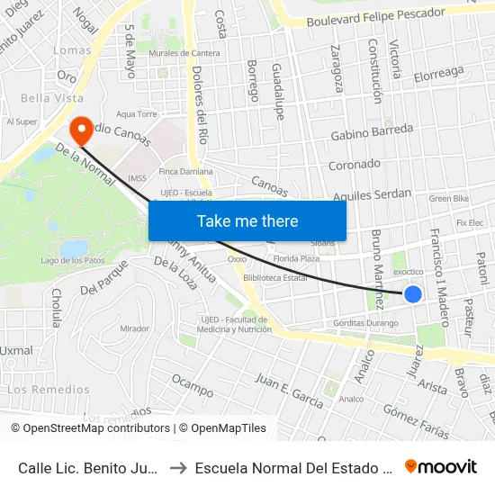 Calle Lic. Benito Juárez, 413 to Escuela Normal Del Estado De Durango map