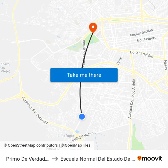 Primo De Verdad, 3314 to Escuela Normal Del Estado De Durango map