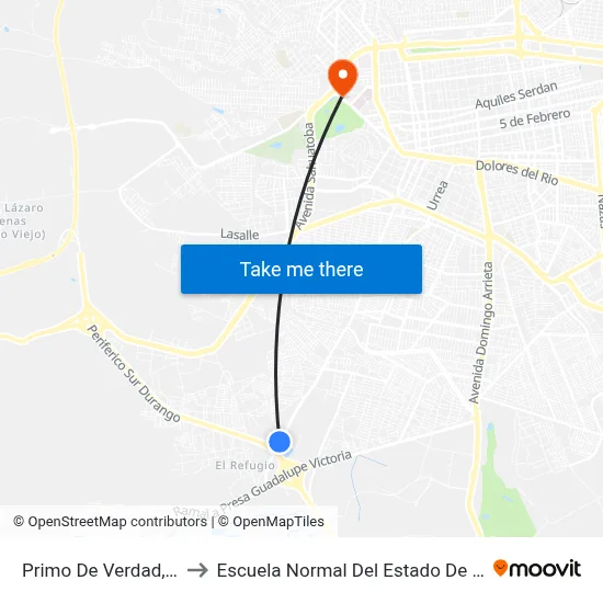 Primo De Verdad, 3500 to Escuela Normal Del Estado De Durango map