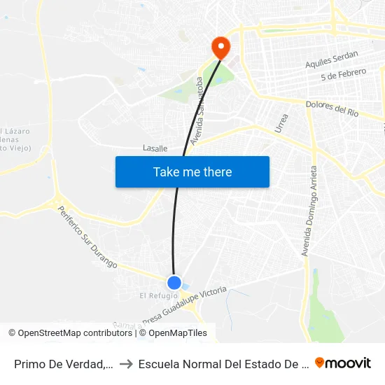 Primo De Verdad, 3500 to Escuela Normal Del Estado De Durango map