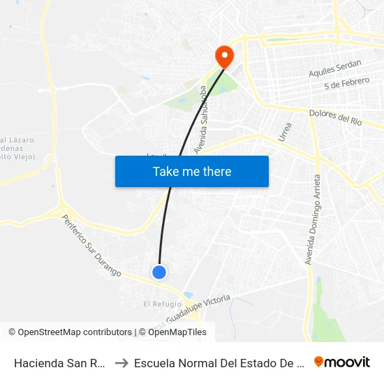 Hacienda San Román to Escuela Normal Del Estado De Durango map