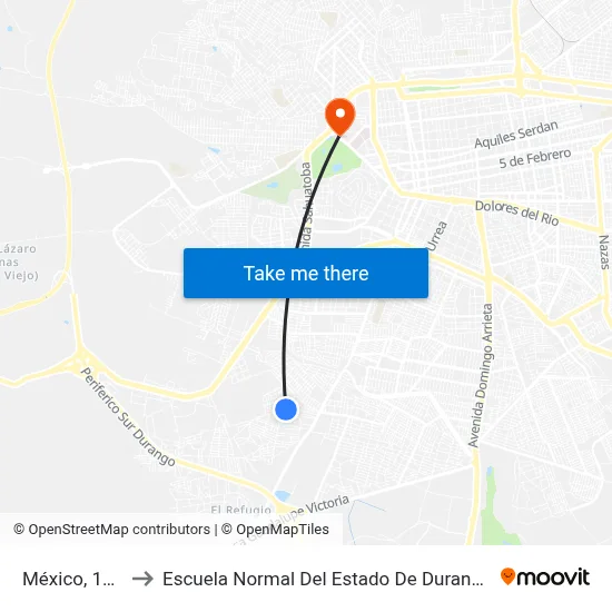 México, 182 to Escuela Normal Del Estado De Durango map