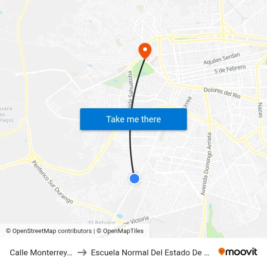 Calle Monterrey, 127 to Escuela Normal Del Estado De Durango map