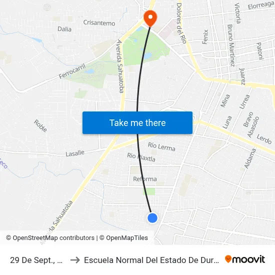 29 De Sept., 501 to Escuela Normal Del Estado De Durango map