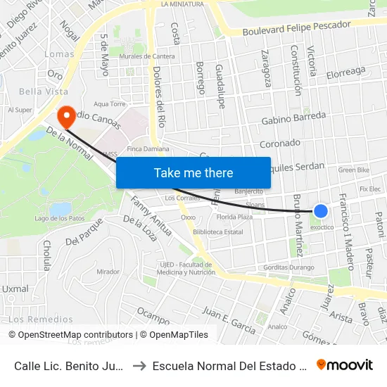 Calle Lic. Benito Juárez, 305 to Escuela Normal Del Estado De Durango map