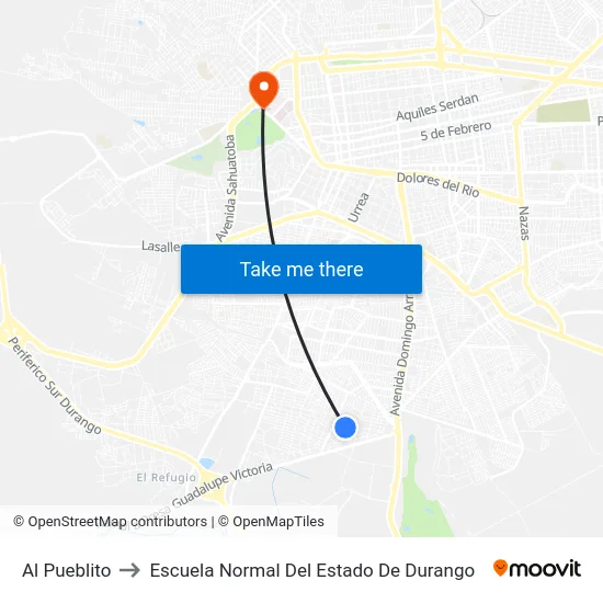 Al Pueblito to Escuela Normal Del Estado De Durango map