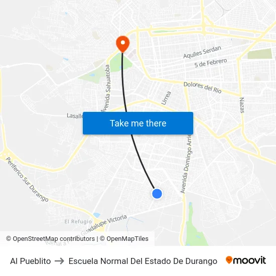 Al Pueblito to Escuela Normal Del Estado De Durango map