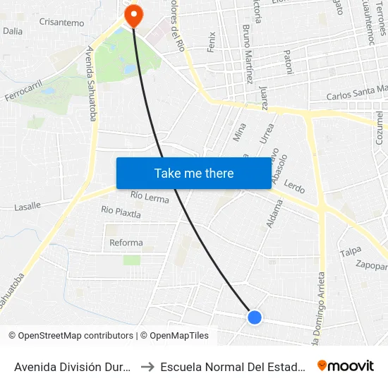 Avenida División Durango, 1101 to Escuela Normal Del Estado De Durango map
