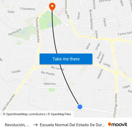 Revolución, 223 to Escuela Normal Del Estado De Durango map
