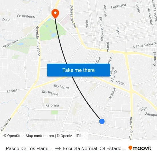 Paseo De Los Flamingos, 345 to Escuela Normal Del Estado De Durango map