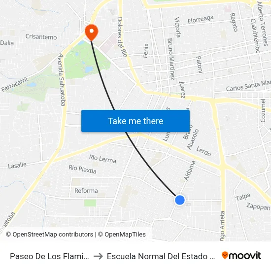 Paseo De Los Flamingos, Lb to Escuela Normal Del Estado De Durango map