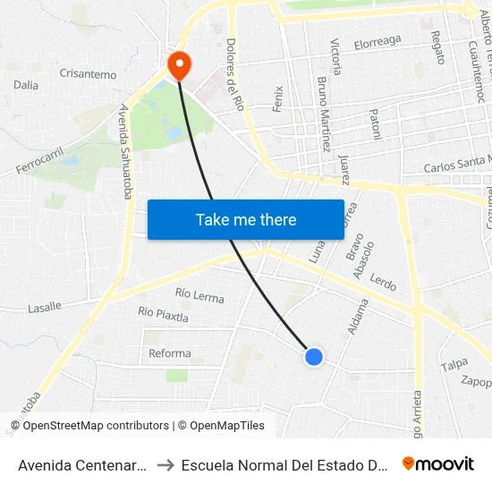 Avenida Centenario, 615 to Escuela Normal Del Estado De Durango map