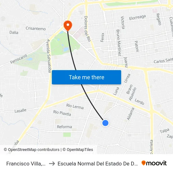 Francisco Villa, 305 to Escuela Normal Del Estado De Durango map