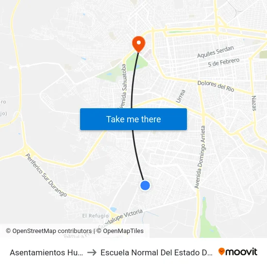 Asentamientos Humanos to Escuela Normal Del Estado De Durango map