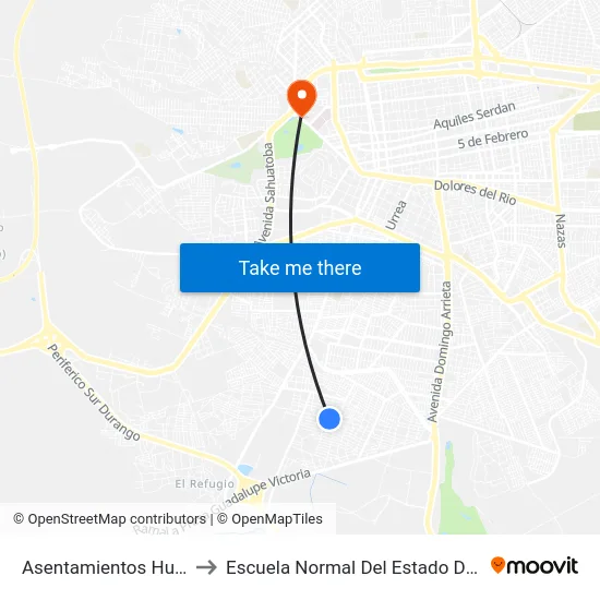 Asentamientos Humanos to Escuela Normal Del Estado De Durango map