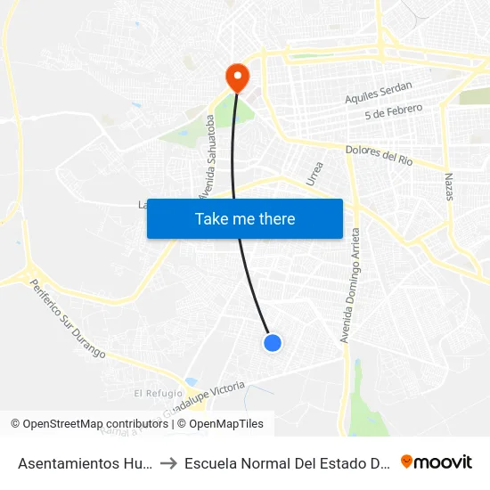 Asentamientos Humanos to Escuela Normal Del Estado De Durango map