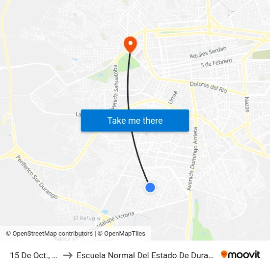 15 De Oct., 82 to Escuela Normal Del Estado De Durango map