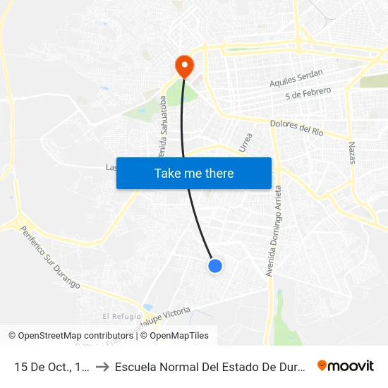 15 De Oct., 106 to Escuela Normal Del Estado De Durango map