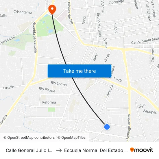 Calle General Julio Ibarra, 218 to Escuela Normal Del Estado De Durango map