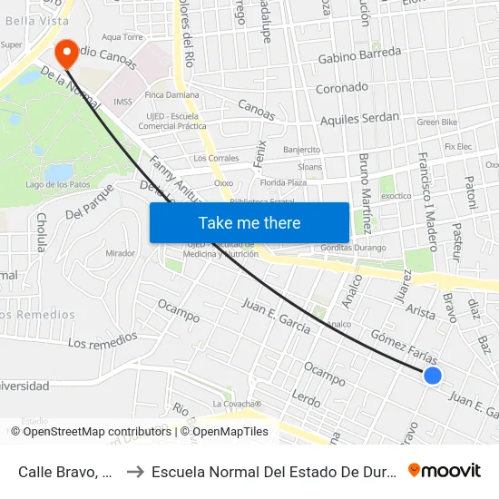 Calle Bravo, 323 to Escuela Normal Del Estado De Durango map