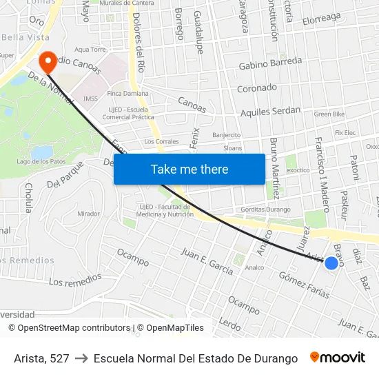 Arista, 527 to Escuela Normal Del Estado De Durango map