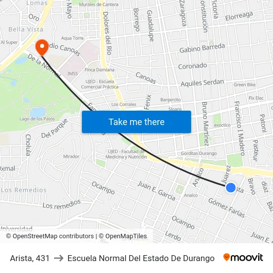 Arista, 431 to Escuela Normal Del Estado De Durango map