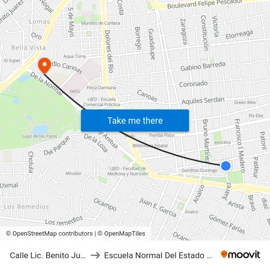 Calle Lic. Benito Juárez, 51 to Escuela Normal Del Estado De Durango map