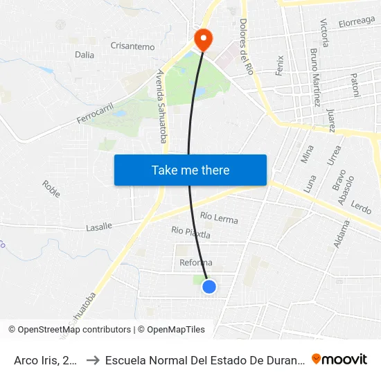 Arco Iris, 203 to Escuela Normal Del Estado De Durango map