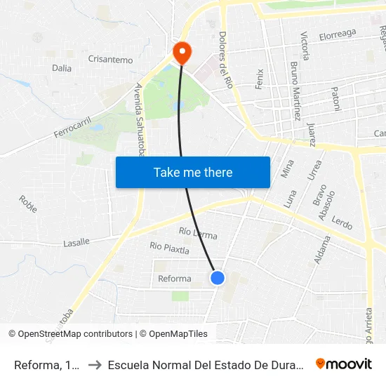 Reforma, 169 to Escuela Normal Del Estado De Durango map