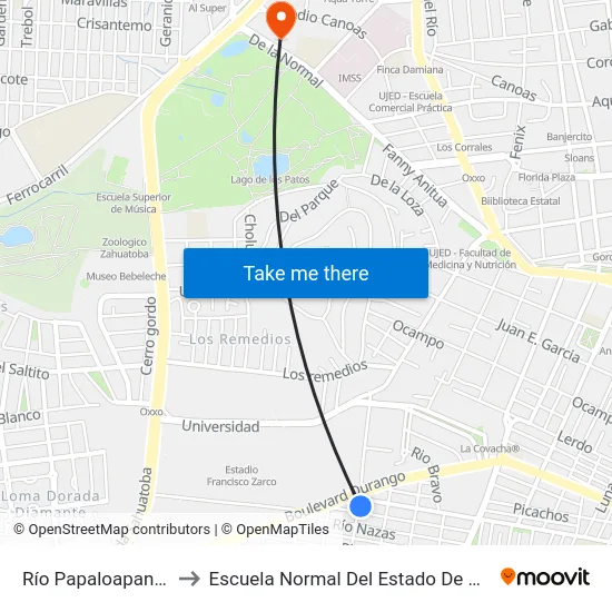 Río Papaloapan, 305 to Escuela Normal Del Estado De Durango map