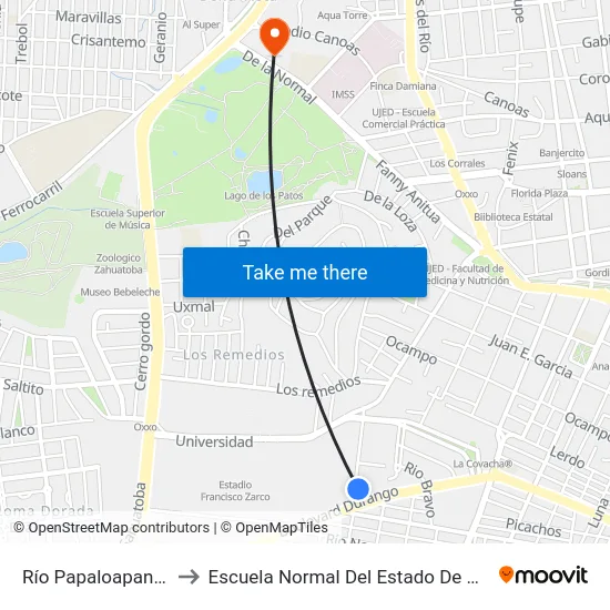 Río Papaloapan, 128 to Escuela Normal Del Estado De Durango map