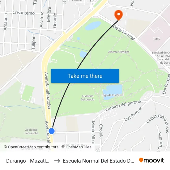 Durango - Mazatlan, 400 to Escuela Normal Del Estado De Durango map