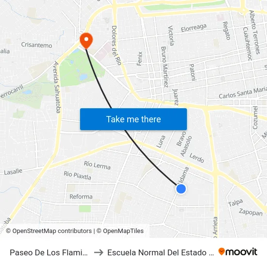 Paseo De Los Flamingos, 103 to Escuela Normal Del Estado De Durango map