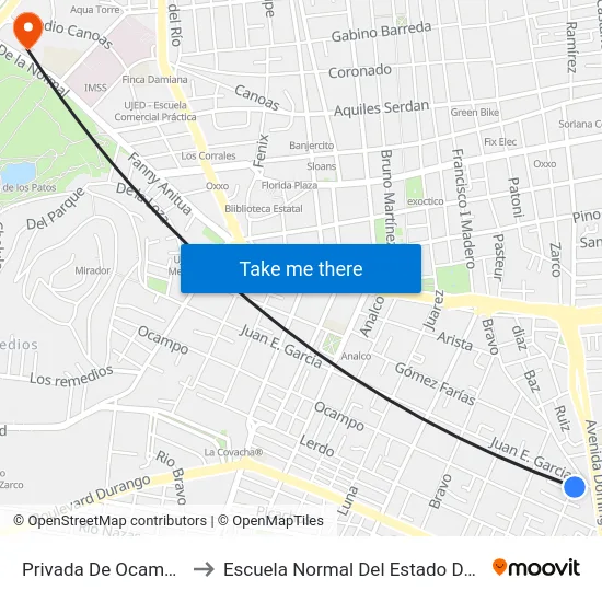 Privada De Ocampo, 107 to Escuela Normal Del Estado De Durango map