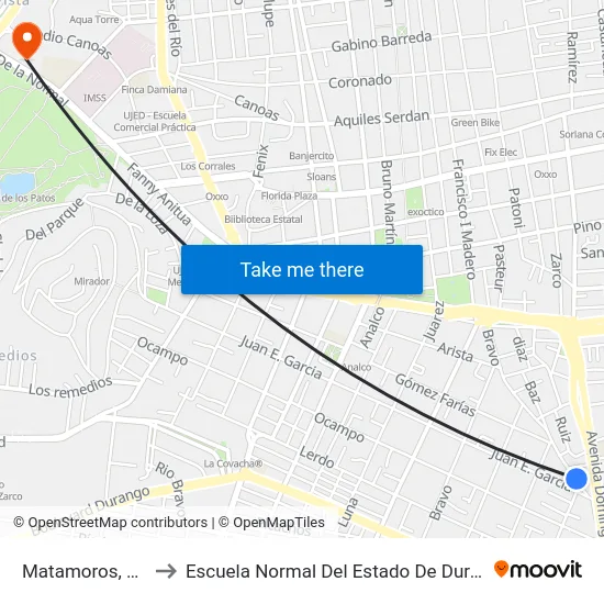 Matamoros, 327 to Escuela Normal Del Estado De Durango map