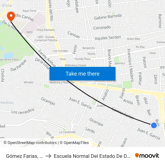 Gómez Farias, 535 to Escuela Normal Del Estado De Durango map