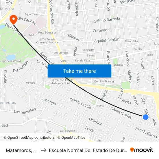 Matamoros, 214 to Escuela Normal Del Estado De Durango map