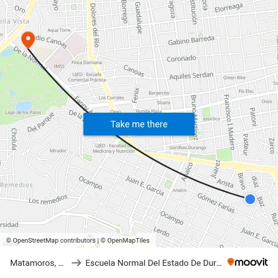 Matamoros, 157 to Escuela Normal Del Estado De Durango map