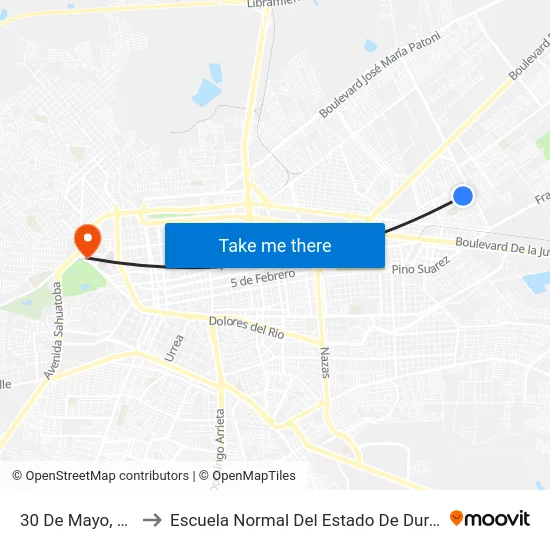 30 De Mayo, 125 to Escuela Normal Del Estado De Durango map