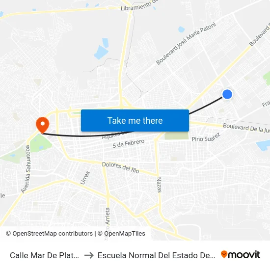 Calle Mar De Plata, 227 to Escuela Normal Del Estado De Durango map