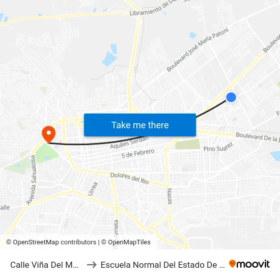 Calle Viña Del Mar, 403 to Escuela Normal Del Estado De Durango map