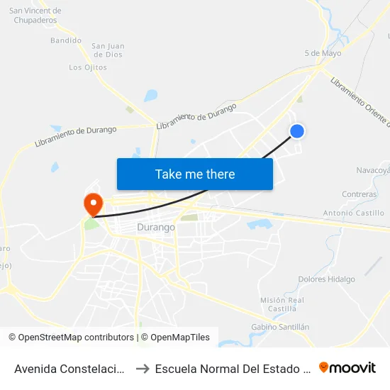 Avenida Constelaciones, 711 to Escuela Normal Del Estado De Durango map