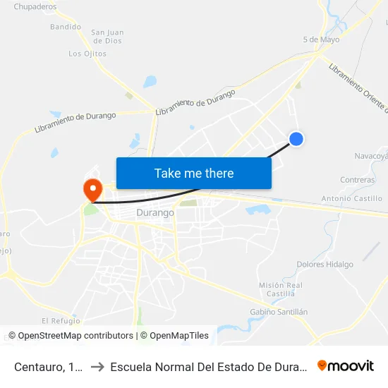 Centauro, 100 to Escuela Normal Del Estado De Durango map
