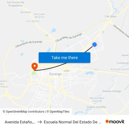 Avenida Estaño, 317 to Escuela Normal Del Estado De Durango map
