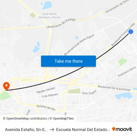 Avenida Estaño, Sn-S Balneario to Escuela Normal Del Estado De Durango map