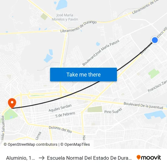 Aluminio, 105 to Escuela Normal Del Estado De Durango map